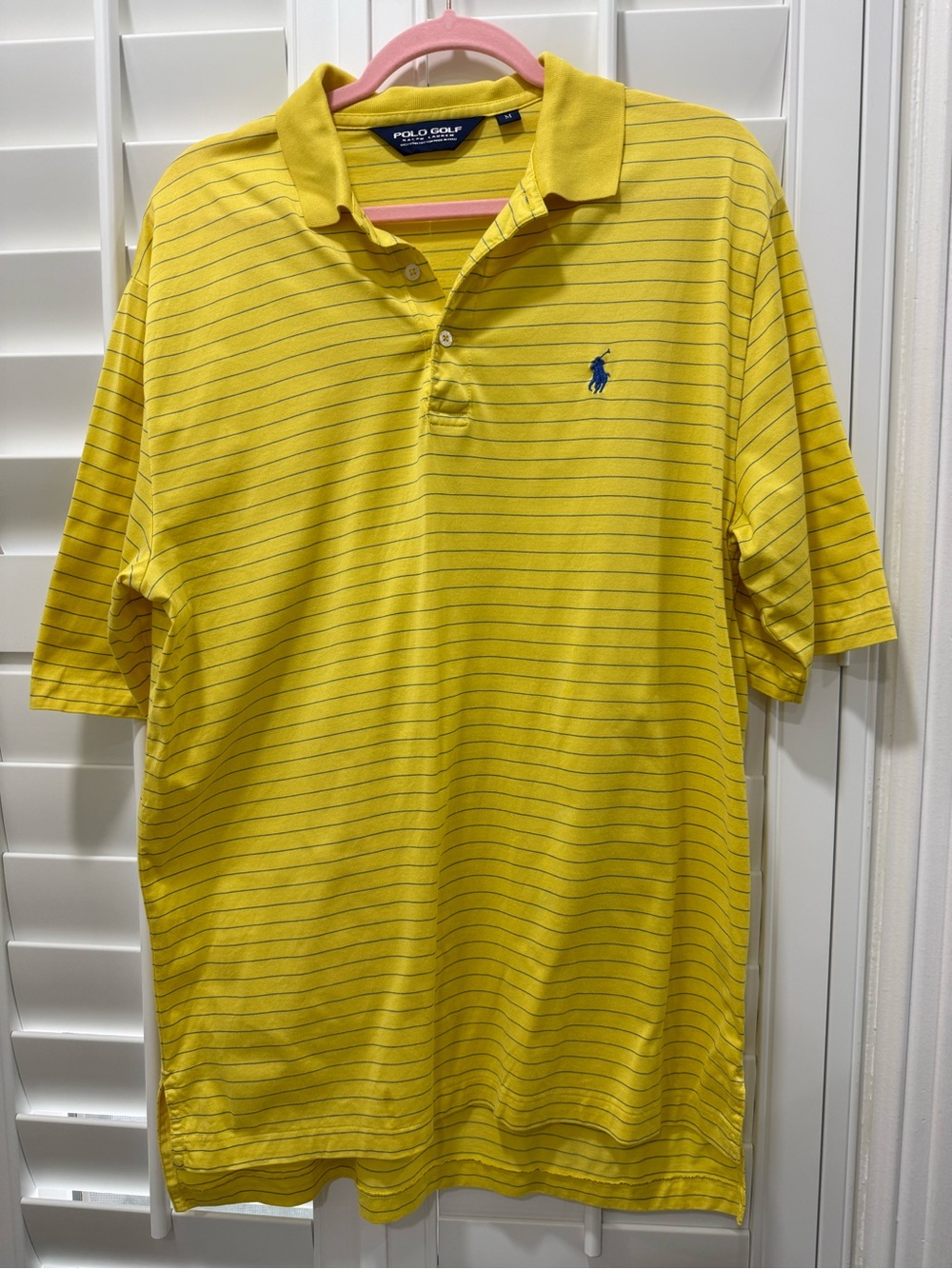 Ralph Lauren Yellow Polo with Navy Pinstripes 100% Pima Cotton